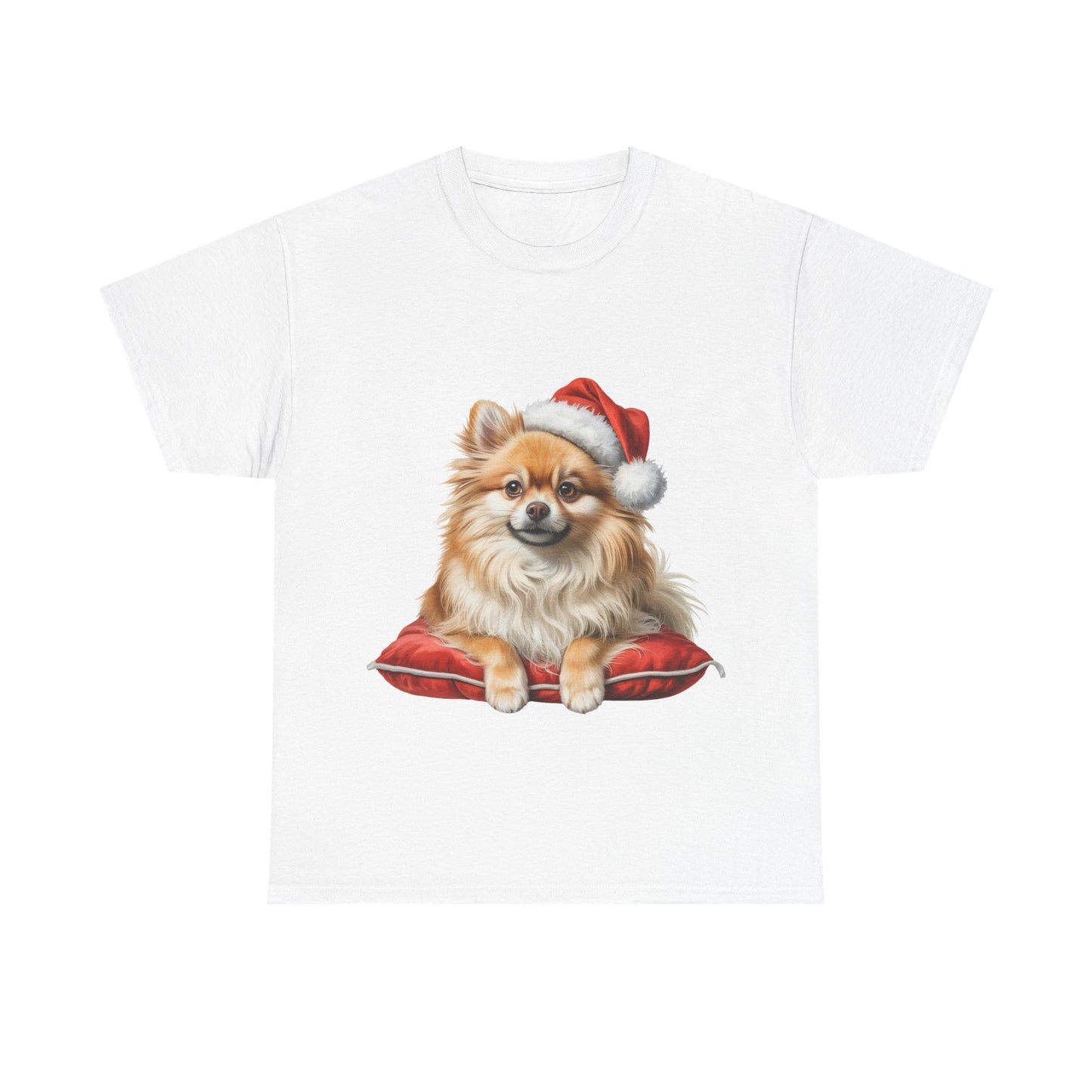 Pomeranian on a cushion Christmas Tee, Cute Pet Lover Shirt, Holiday Apparel, Great Gift for Dog Owners