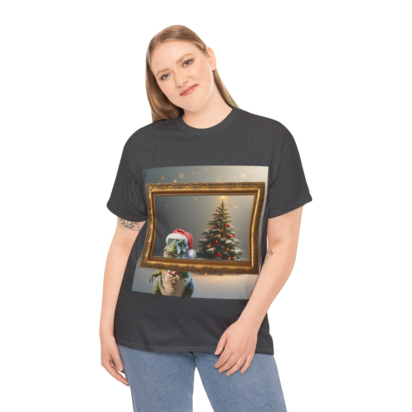 Christmas Dinosaur Portrait Tee — Santa Hat Dinosaur Christmas tree with Festive Tree