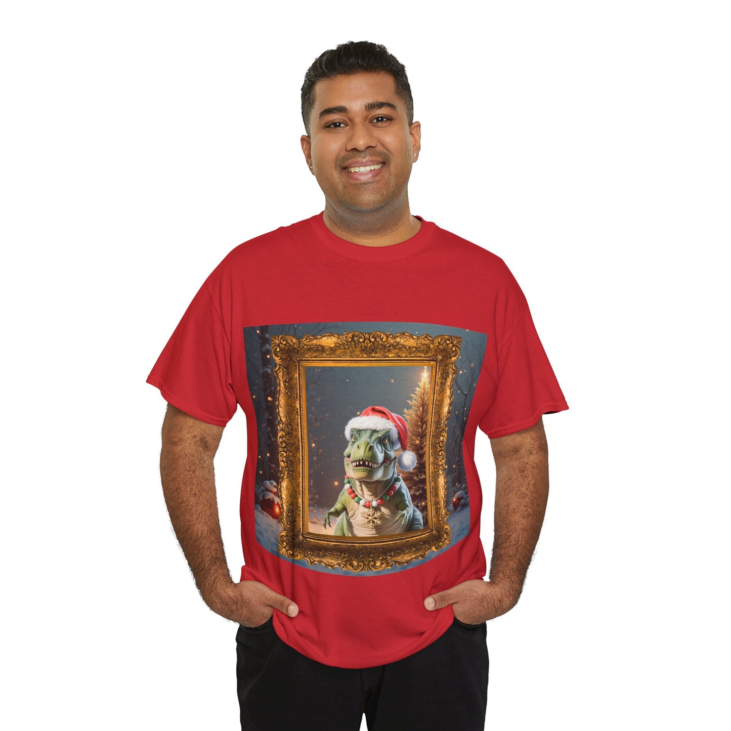 Christmas Dino Tee — Festive T-Rex in Santa Hat Graphic Shirt