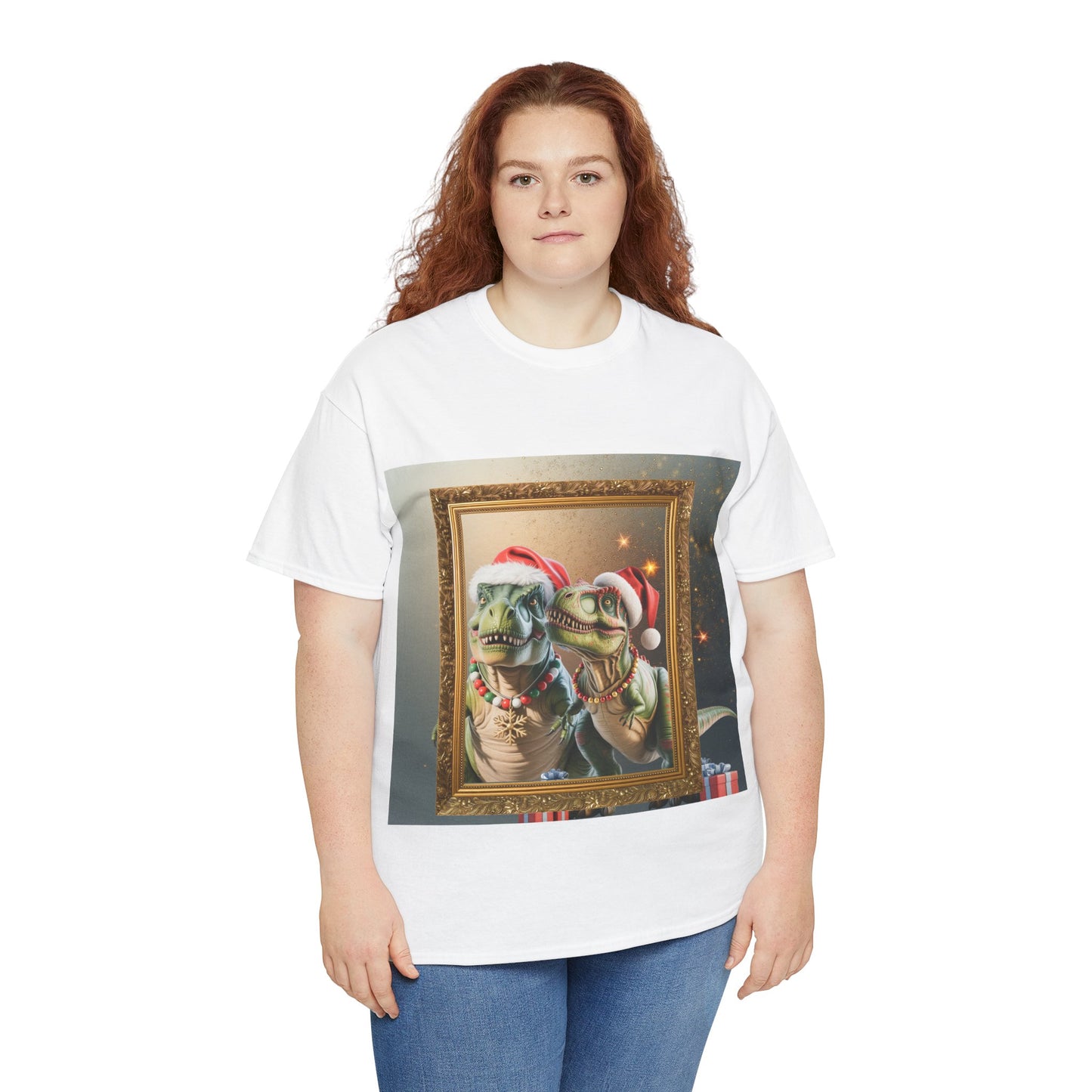 Christmas Mr & Mrs T-Rex T-Shirt — Festive T-Rex in Santa Hat with Presents