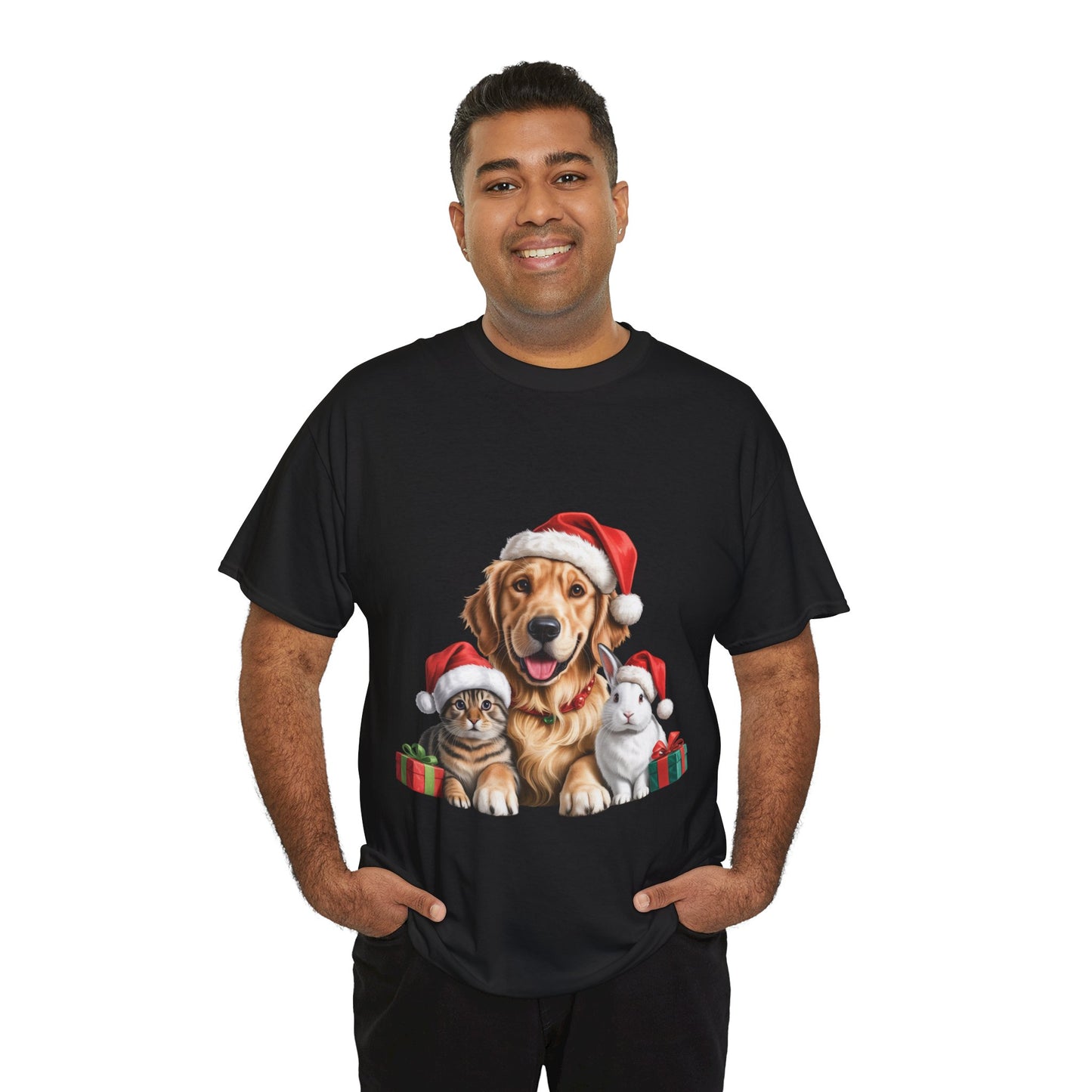Furry Friends Christmas T-Shirt, Festive Labrador Tabby Rabbit Dog Christmas Tee, Cute Pet Lover Shirt, Holiday Apparel, Great Gift for Dog Owners