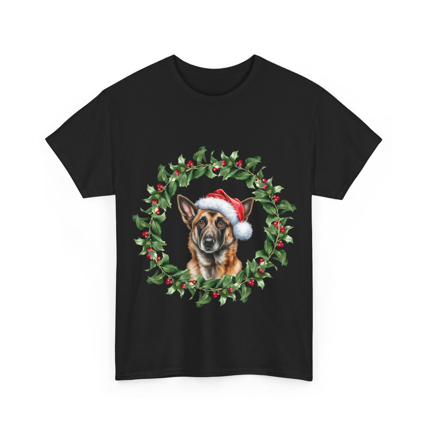 Belgian Malinois Christmas wreath T-Shirt, Festive Belgian Malinois Dog Christmas Tee, Cute Pet Lover Shirt, Holiday Apparel, Great Gift for Dog Owners