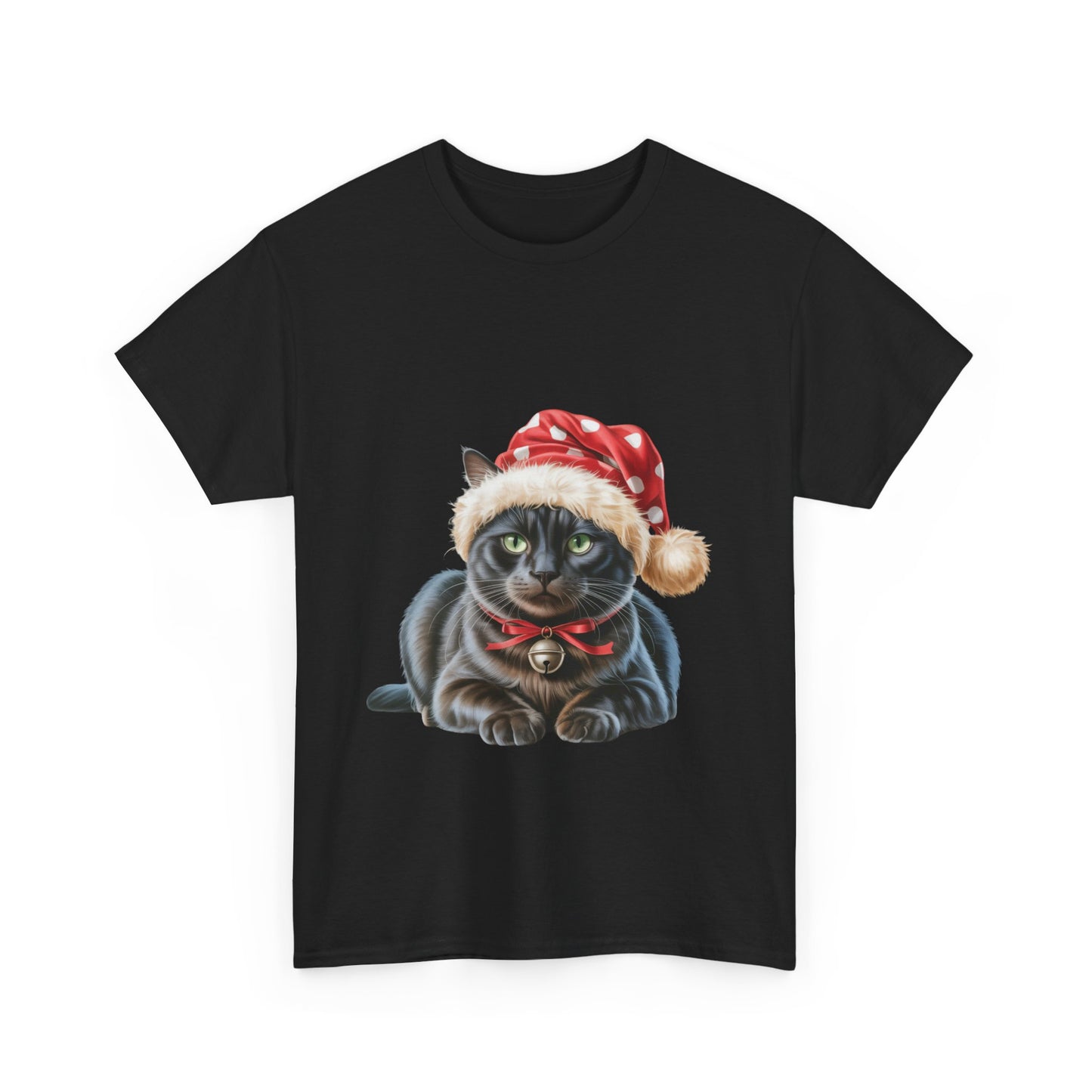 Black Cat in Santa Hat T-Shirt — Cute Christmas Black Cat Holiday Tee