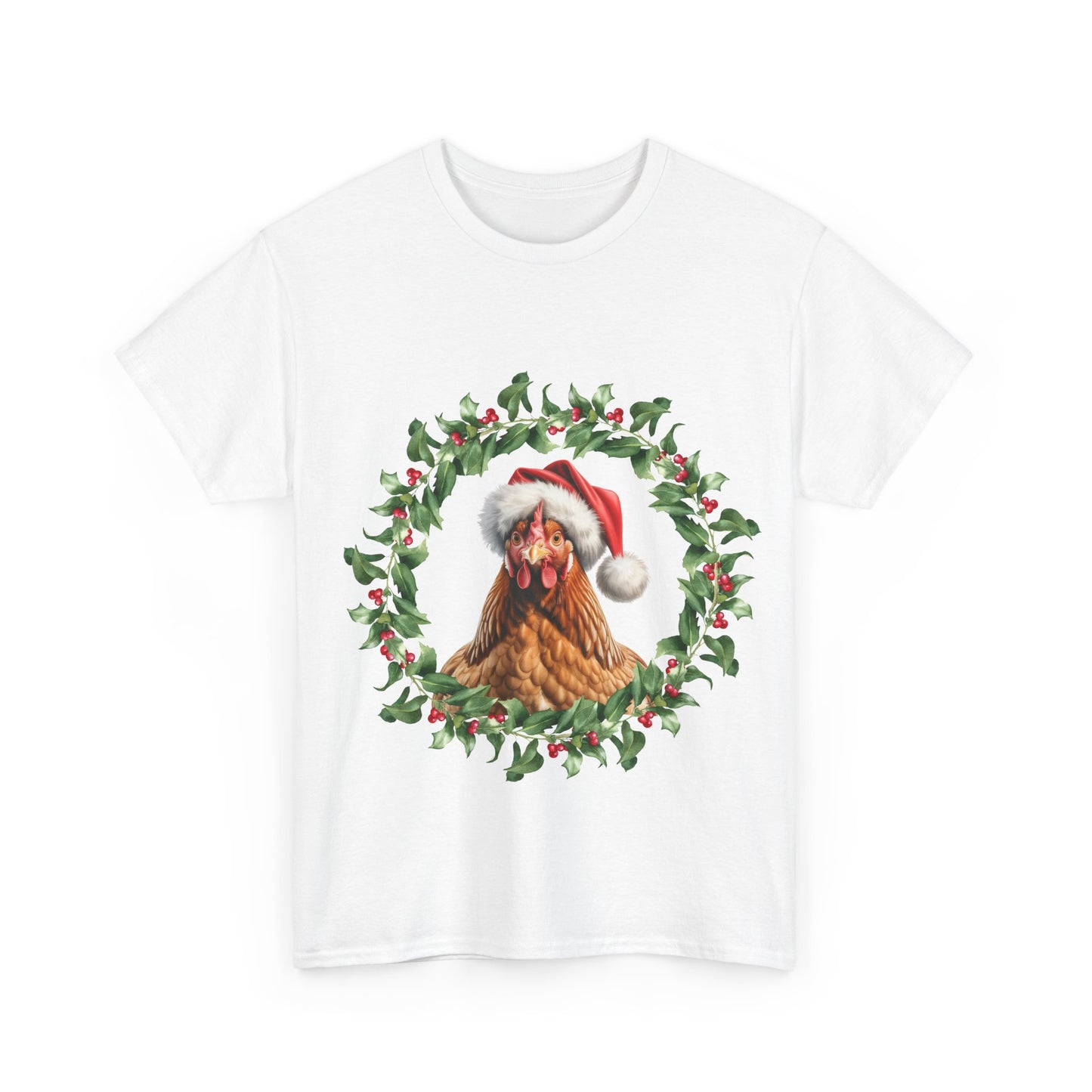 Christmas Chicken wreath T-Shirt – Holiday Farm Animal Lover Tee, Festive Poultry Shirt, Cute Chicken Xmas Gift, Nature Lover Apparel, Holiday Barnyard Shirt for Chicken Lovers