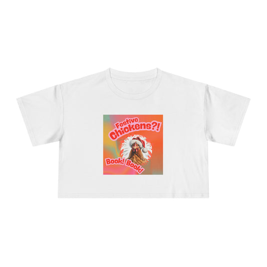 Crop Tee — Festive Chickens?! Retro Holiday Chicken Graphic