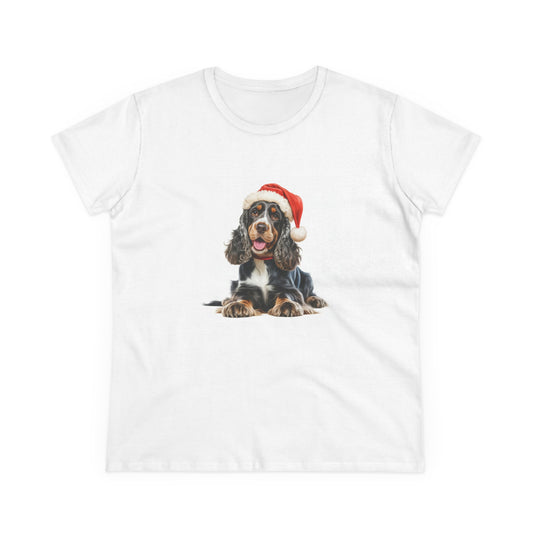 Christmas Cocker Spaniel, Cocker Spaniel Dog Lover Tee, Cute Pet Design, Holiday T-Shirt, Gift for Dog Owners, Women's Seasonal Cotton Top, Festive Puppy Apparel