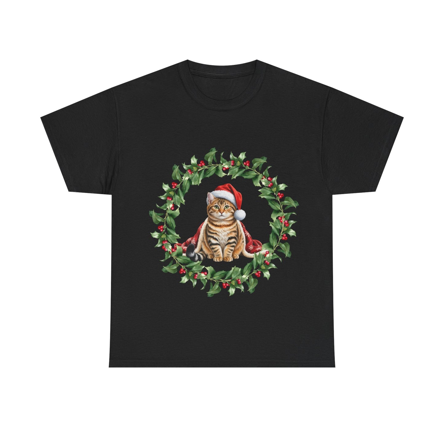 Tabby cat Christmas wreath T-Shirt, Festive tabby Cat Christmas Tee, Cute Pet Lover Shirt, Holiday Apparel, Great Gift for Pet Owners