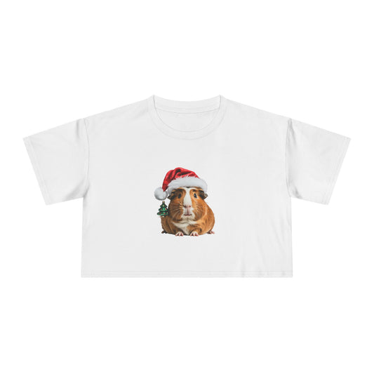 Christmas Guinea Pig Crop Tee – Cute Santa Hat Pet Shirt
