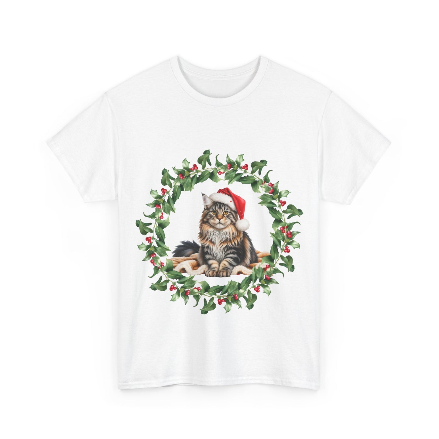Maine Coon cat Christmas wreath T-Shirt, Festive Maine Coon Cat Christmas Tee, Cute Pet Lover Shirt, Holiday Apparel, Great Gift for Pet Owners