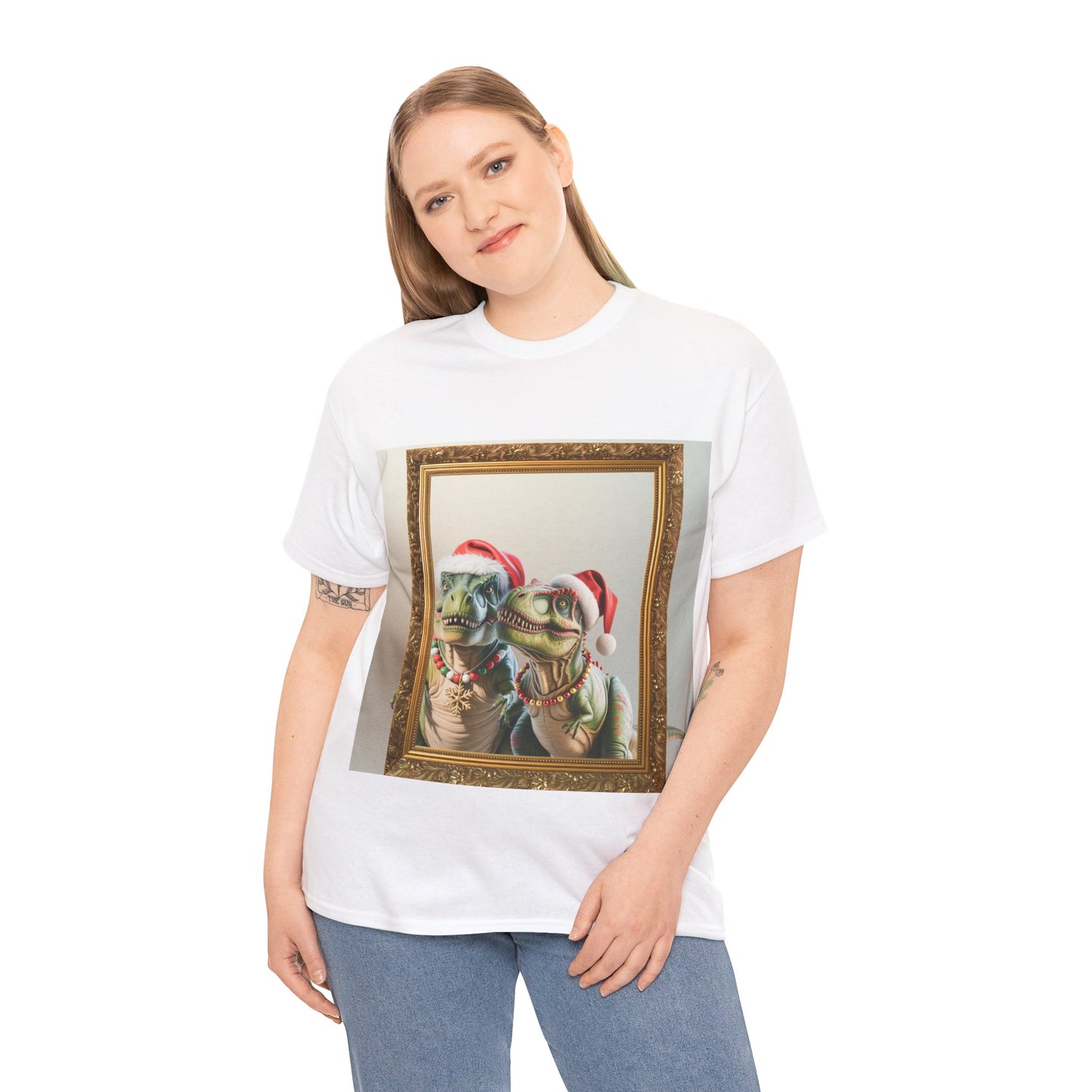 Christmas Mr & Mrs T-Rex T-Shirt — Festive T-Rex in Santa Hat with Presents