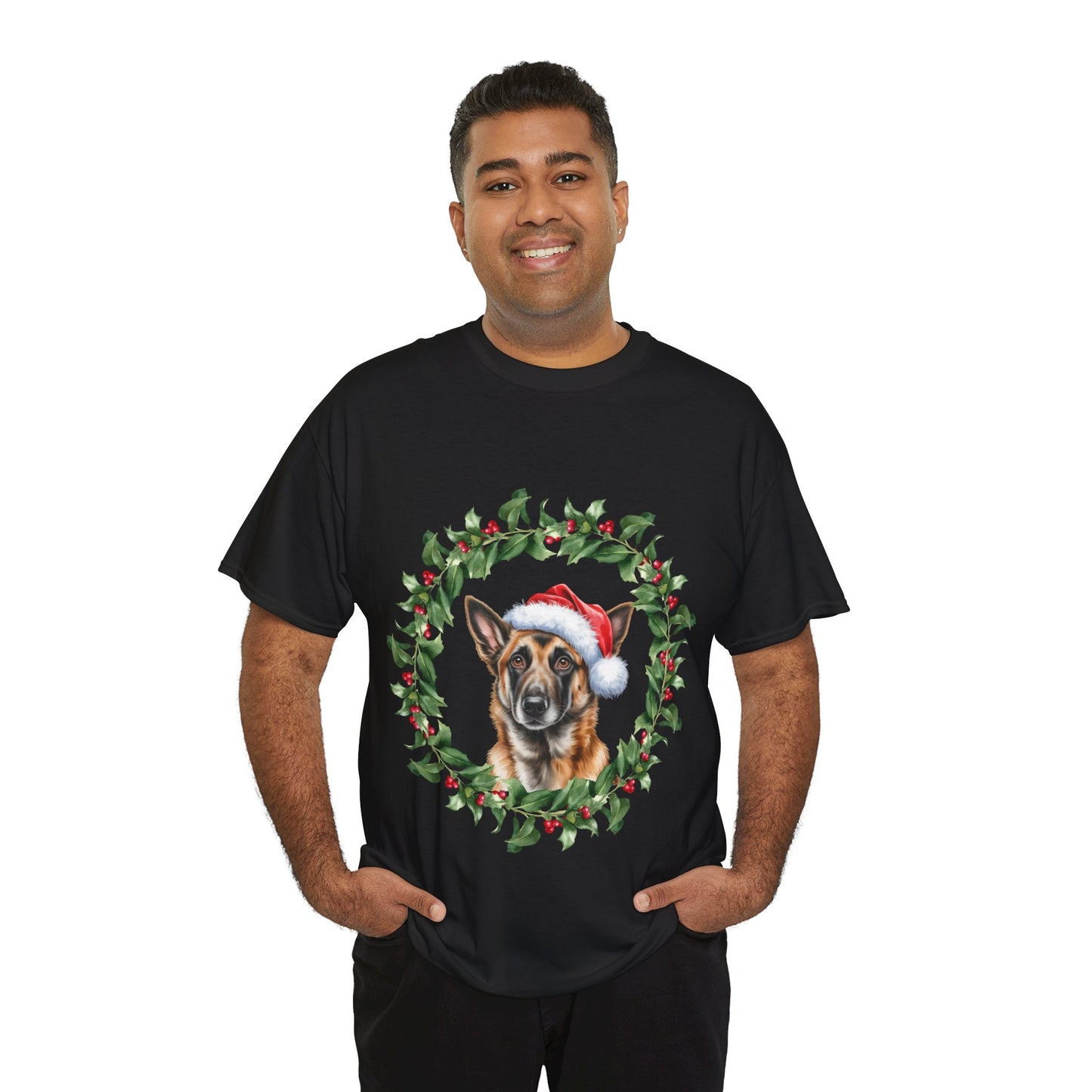 Belgian Malinois Christmas wreath T-Shirt, Festive Belgian Malinois Dog Christmas Tee, Cute Pet Lover Shirt, Holiday Apparel, Great Gift for Dog Owners