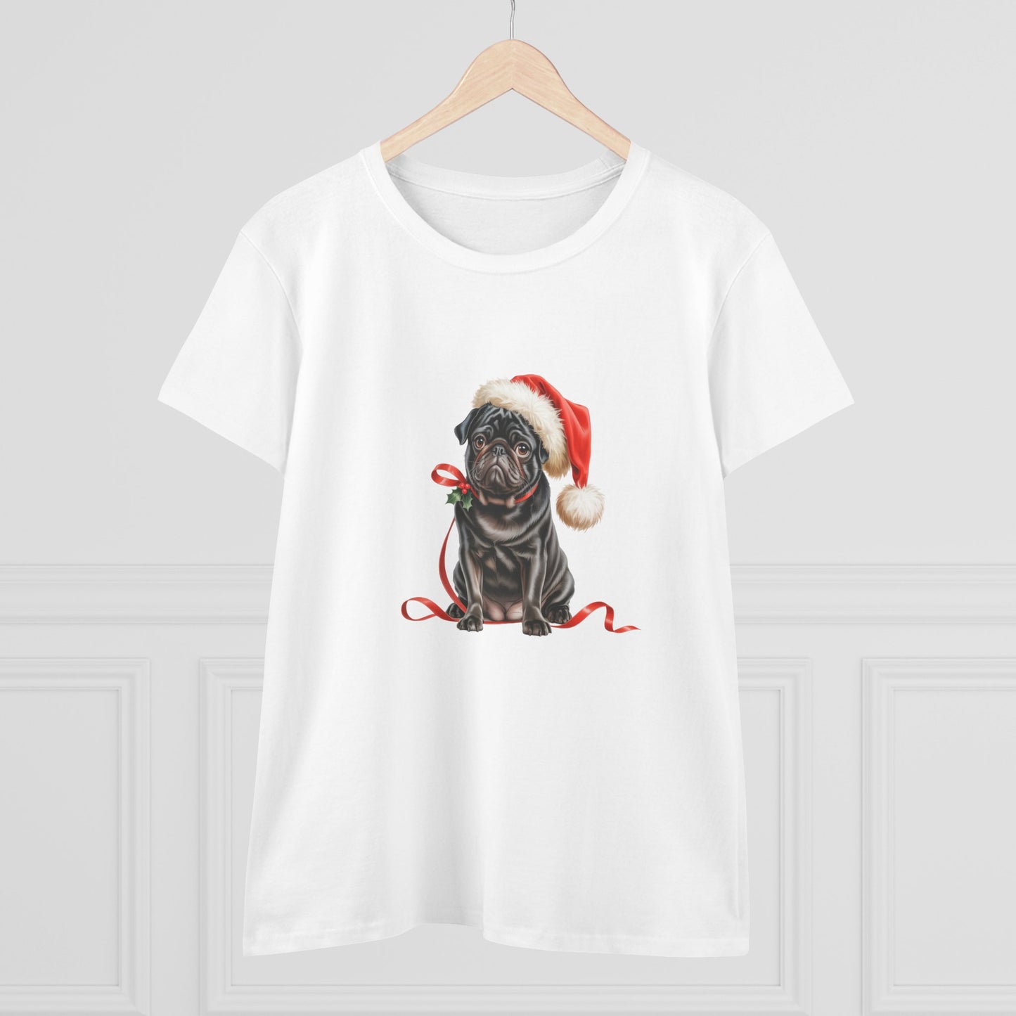 Santa's little Pug T-Shirt, Festive Pug Dog Christmas Tee, Cute Pet Lover Shirt, Holiday Apparel, Great Gift for Pug Dog Owners, Preppy Style Top