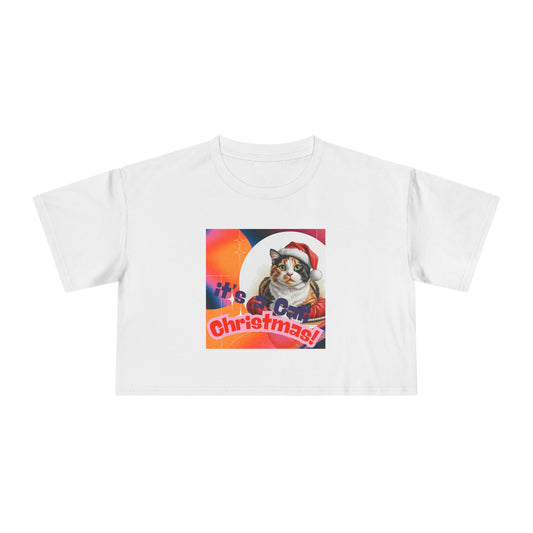 Christmas Cat Crop Tee — "It's a Cali Christmas!" Holiday Graphic