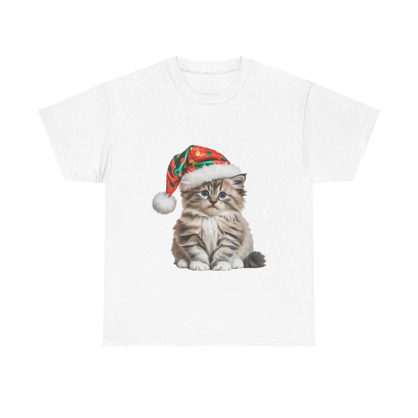 Christmas Kitten T-Shirt — Cute Cat in Santa Hat Holiday Tee