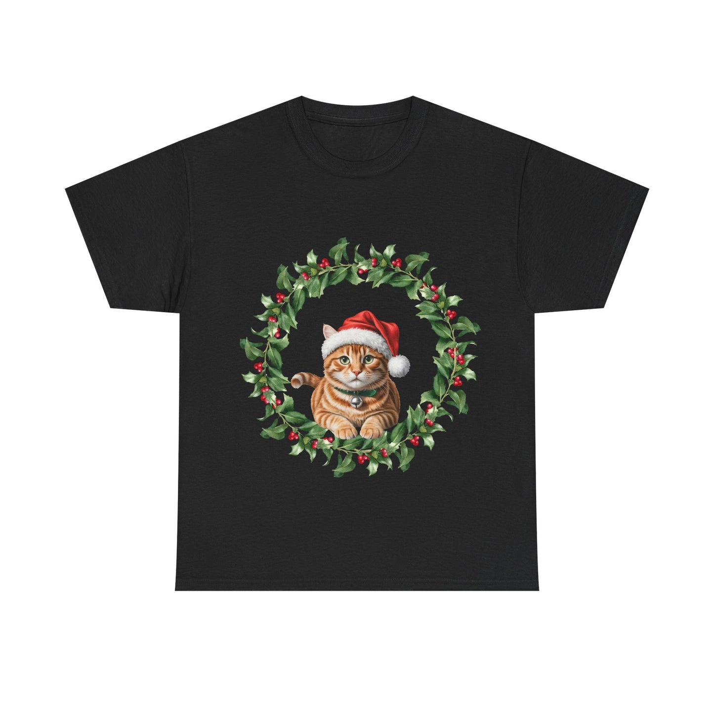 Ginger Christmas cat in wreath! T-Shirt, Festive Ginger Cat Christmas Tee, Cute Pet Lover Shirt, Holiday Apparel, Great Gift for Pet Owners