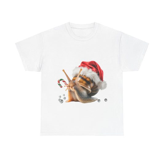 Christmas Snail T-Shirt — Cute Santa Hat Snail with Candy Cane Holiday Tee