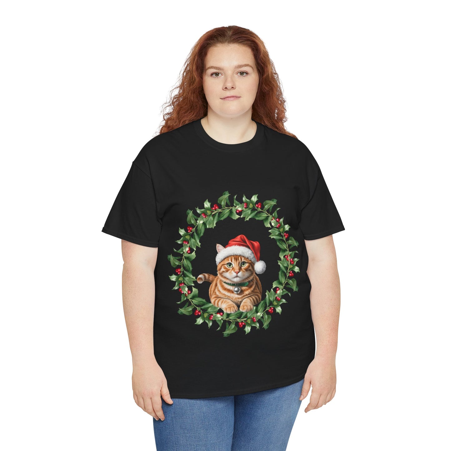 Ginger Christmas cat in wreath! T-Shirt, Festive Ginger Cat Christmas Tee, Cute Pet Lover Shirt, Holiday Apparel, Great Gift for Pet Owners