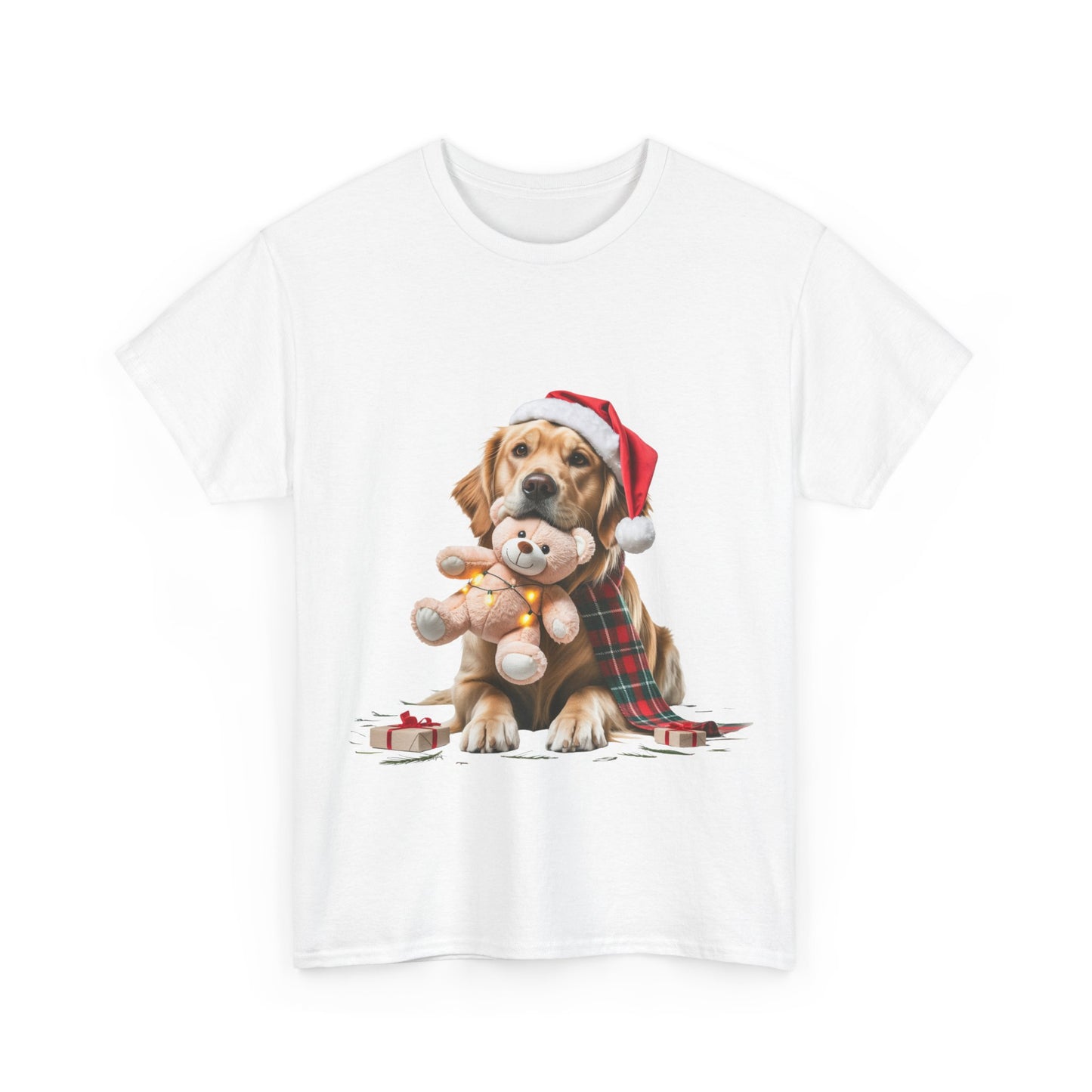 Christmas Puppy T-Shirt – Labrador in Santa Hat Holding Teddy Holiday Tee