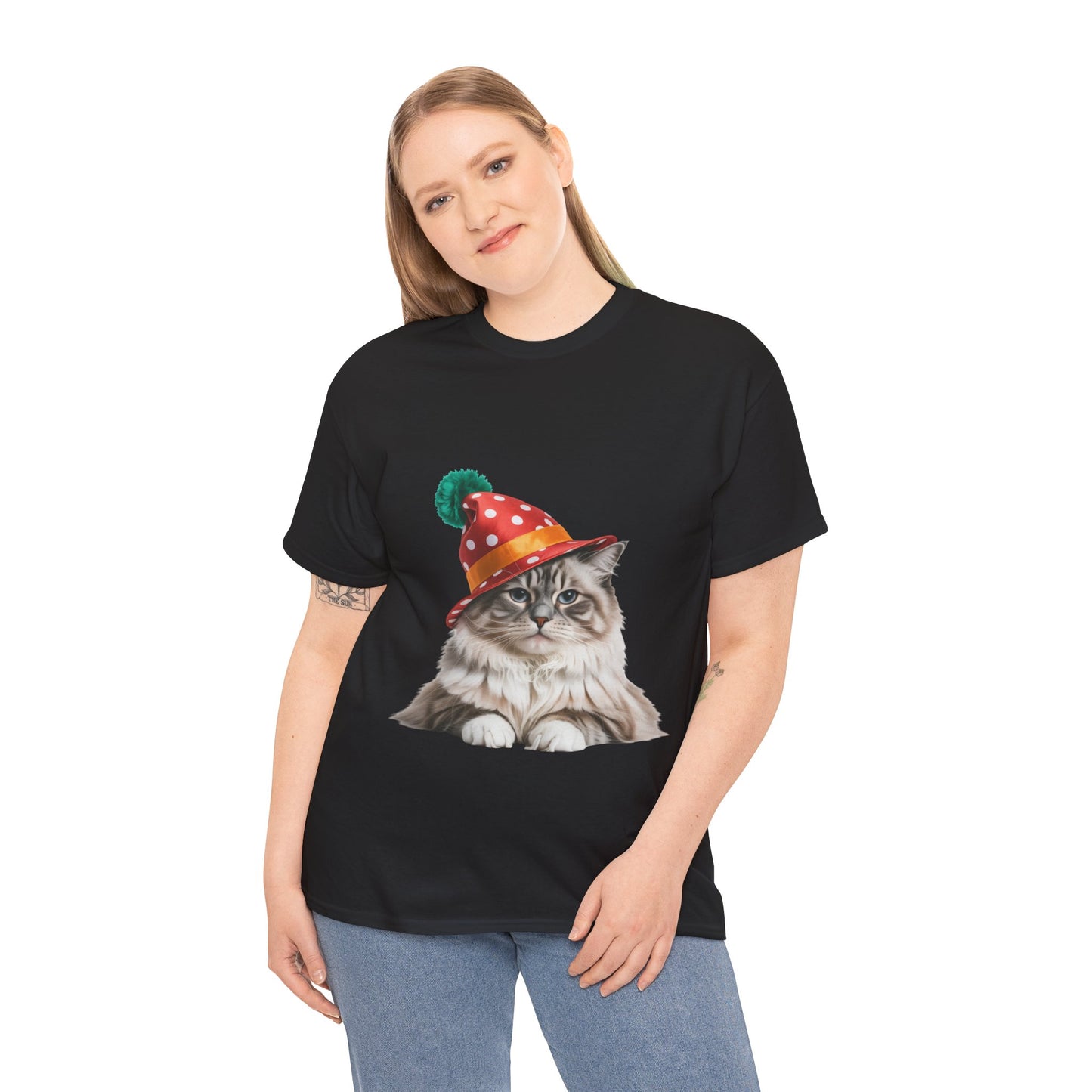 Christmas Cat in Christmas Party Hat T-Shirt — Cute Christmas Kitty Tee