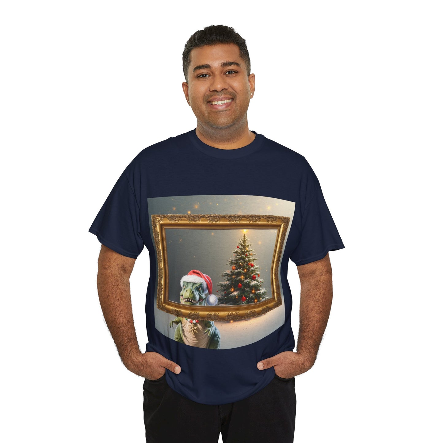 Christmas Dinosaur Portrait Tee — Santa Hat Dinosaur Christmas tree with Festive Tree