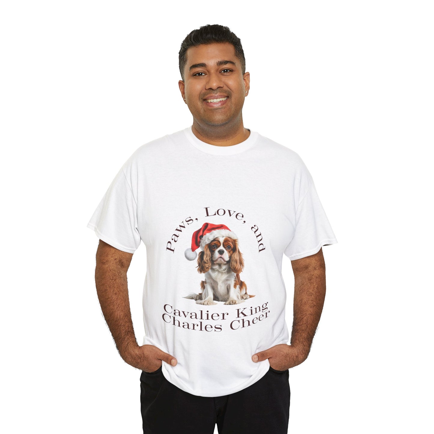 Paws, love, and Cavalier King Charles Cheer T-Shirt, Festive Cavvy Dog Christmas Tee, Cute Pet Lover Shirt, Holiday Apparel, Great Gift for Dog Owners