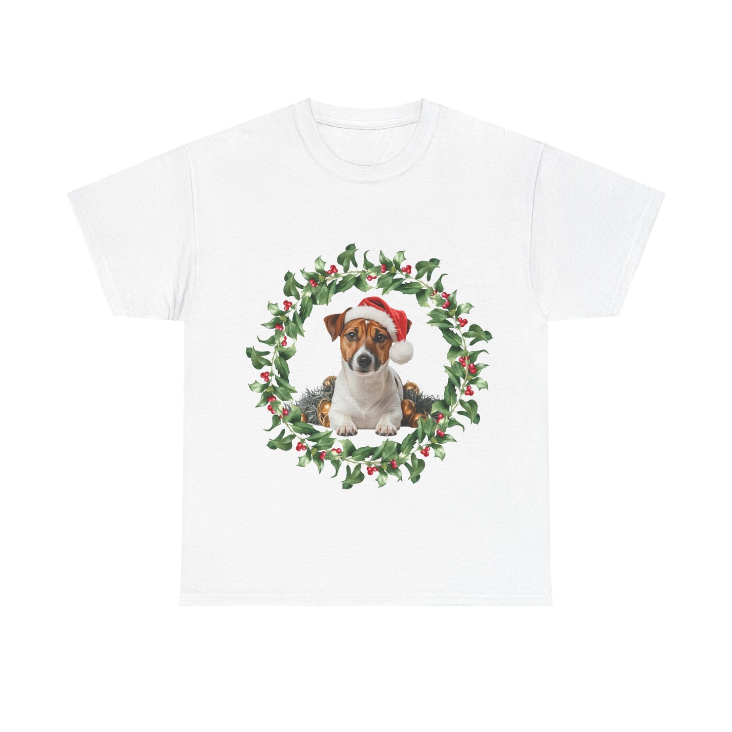 Jack Russell Christmas wreath T-Shirt, Festive Jack Russell Dog Christmas Tee, Cute Pet Lover Shirt, Holiday Apparel, Great Gift for Dog Owners