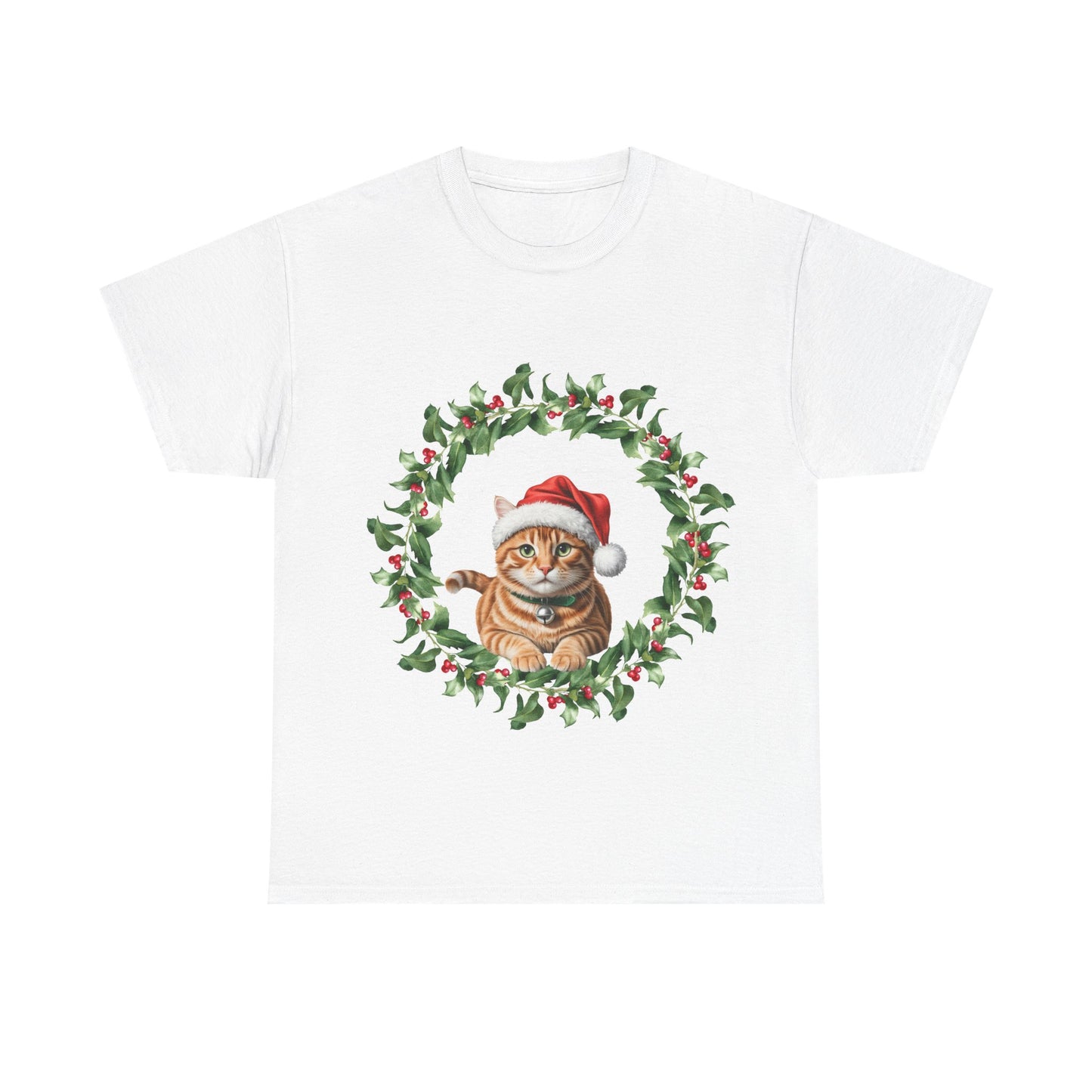 Ginger Christmas cat in wreath! T-Shirt, Festive Ginger Cat Christmas Tee, Cute Pet Lover Shirt, Holiday Apparel, Great Gift for Pet Owners