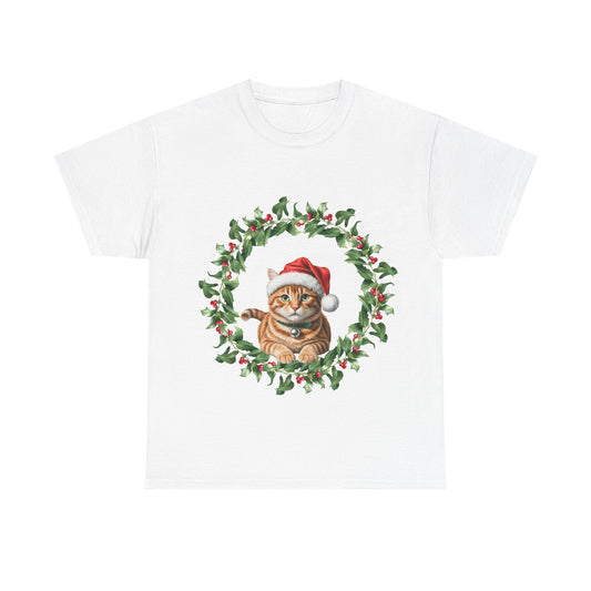 Ginger Christmas cat in wreath! T-Shirt, Festive Ginger Cat Christmas Tee, Cute Pet Lover Shirt, Holiday Apparel, Great Gift for Pet Owners