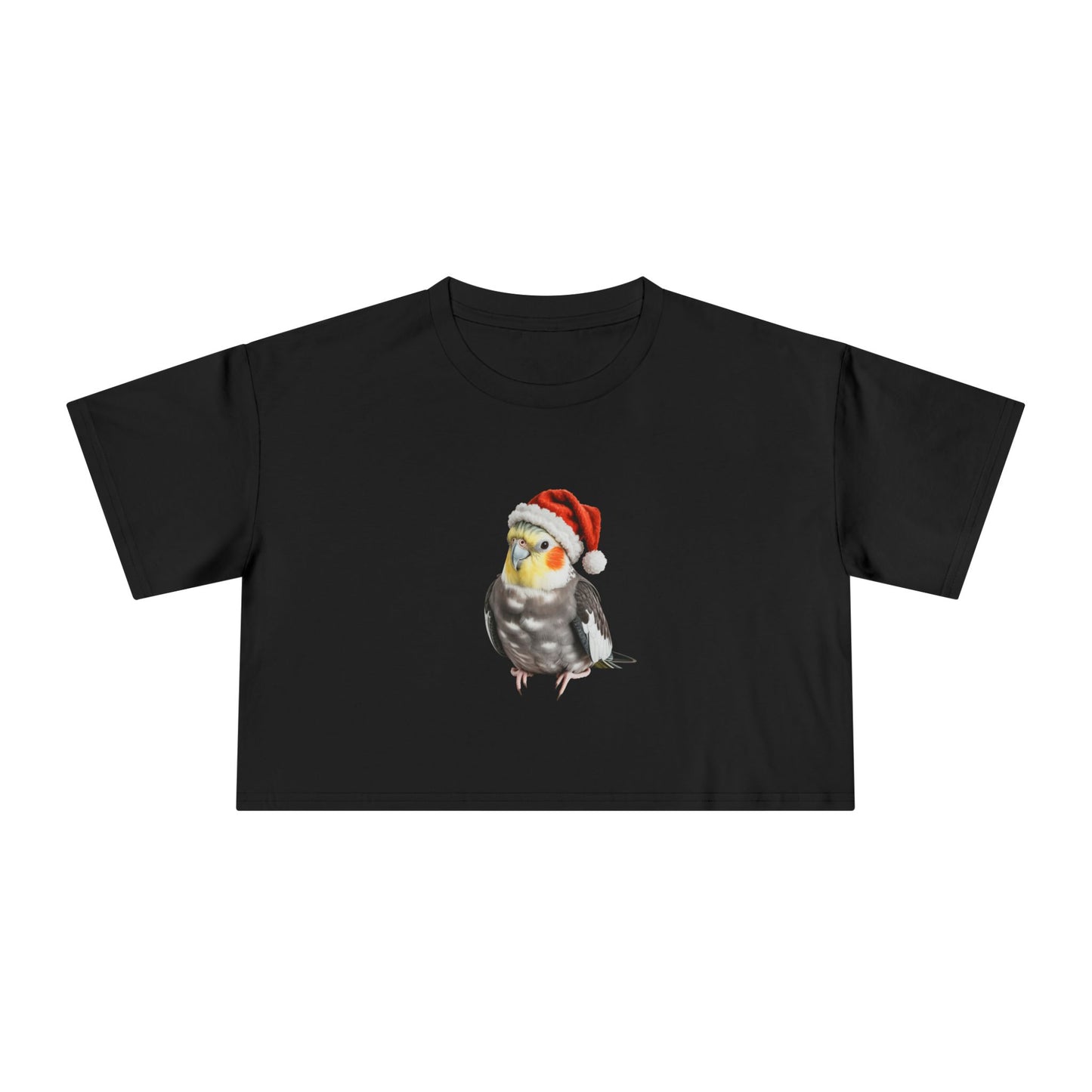 Crop Tee — Cute Cockatiel Wearing Santa Hat Christmas Top
