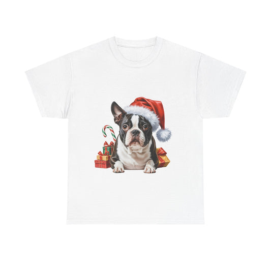 Boston Terrier Christmas T-Shirt – Holiday Dog Lover Tee, Festive Small Dog Shirt, Cute Boston Terrier Xmas Gift, Pet Lover Apparel, Holiday Puppy Shirt for Boston Terrier Lovers