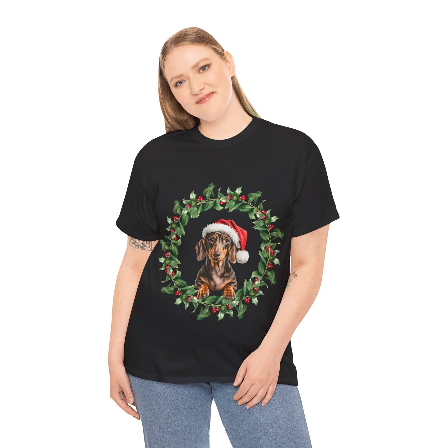 Dachshund Christmas wreath T-Shirt, Festive Dachshund Dog Christmas Tee, Cute Pet Lover Shirt, Holiday Apparel, Great Gift for Dog Owners