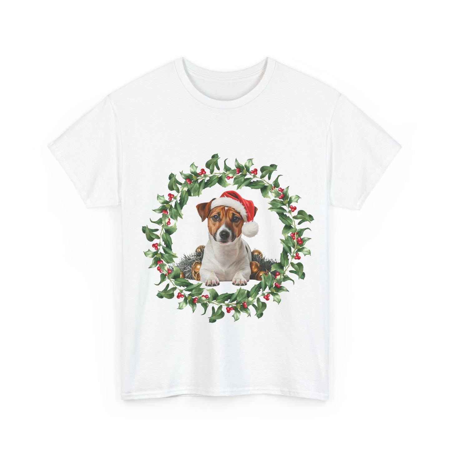 Jack Russell Christmas wreath T-Shirt, Festive Jack Russell Dog Christmas Tee, Cute Pet Lover Shirt, Holiday Apparel, Great Gift for Dog Owners