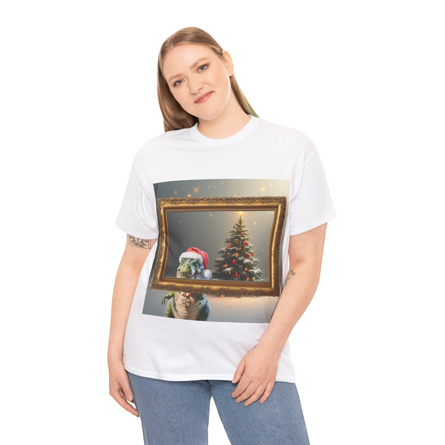 Christmas Dinosaur Portrait Tee — Santa Hat Dinosaur Christmas tree with Festive Tree