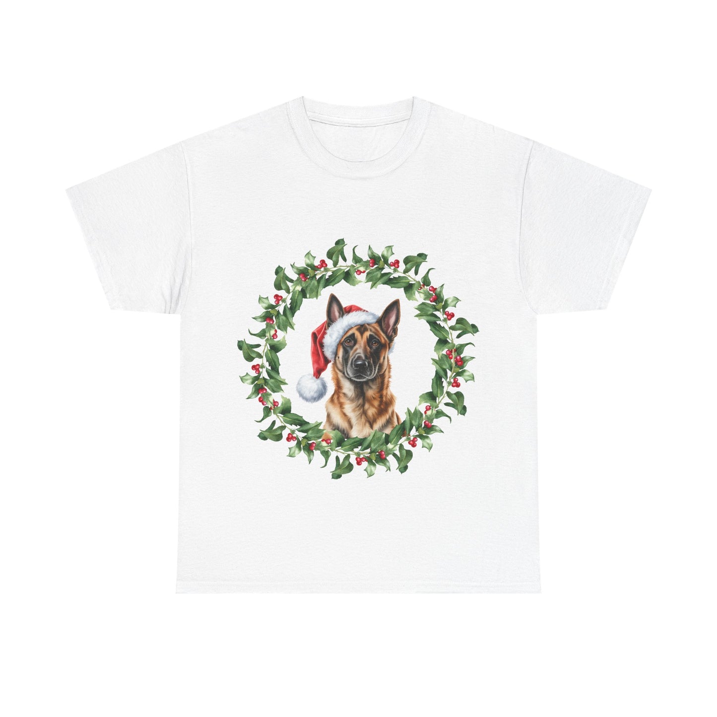 Belgian Malinois Christmas Wreath T-Shirt, Festive Belgian Malinois Dog Christmas Tee, Cute Pet Lover Shirt, Holiday Apparel, Great Gift for Dog Owners