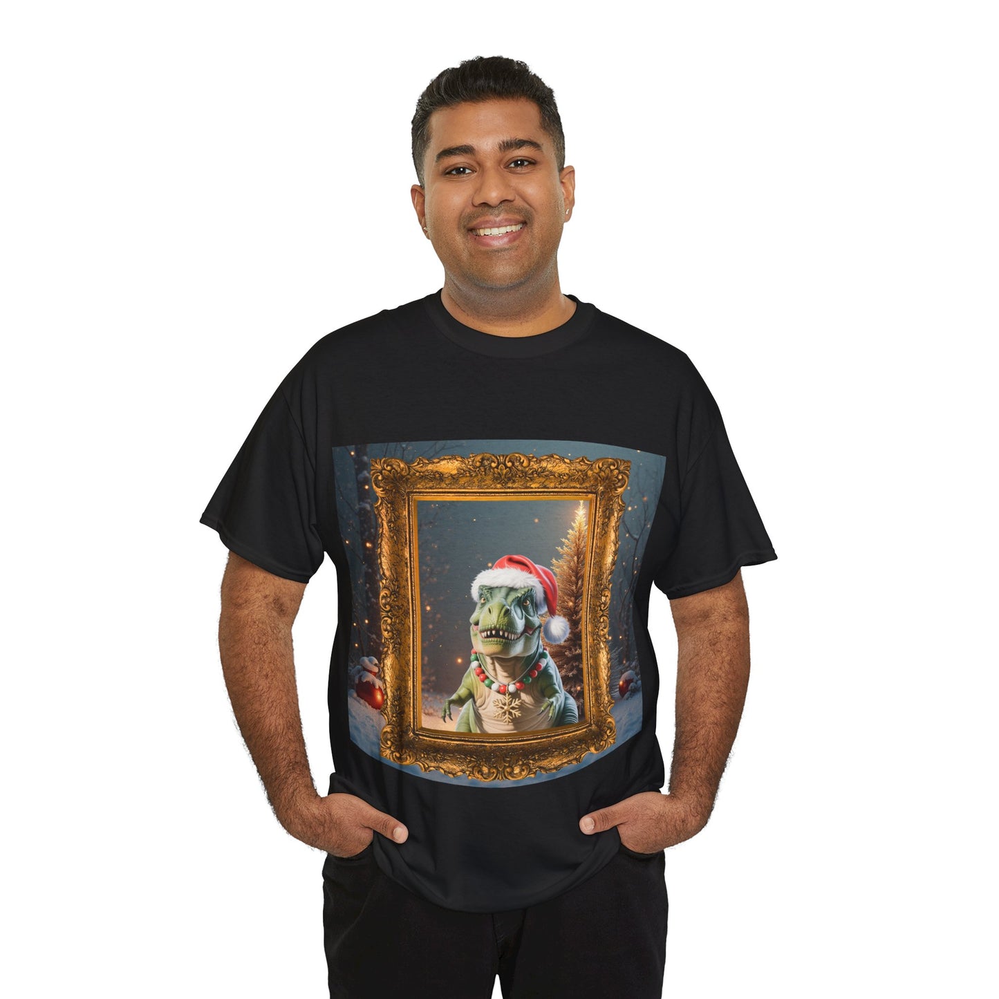 Christmas Dino Tee — Festive T-Rex in Santa Hat Graphic Shirt