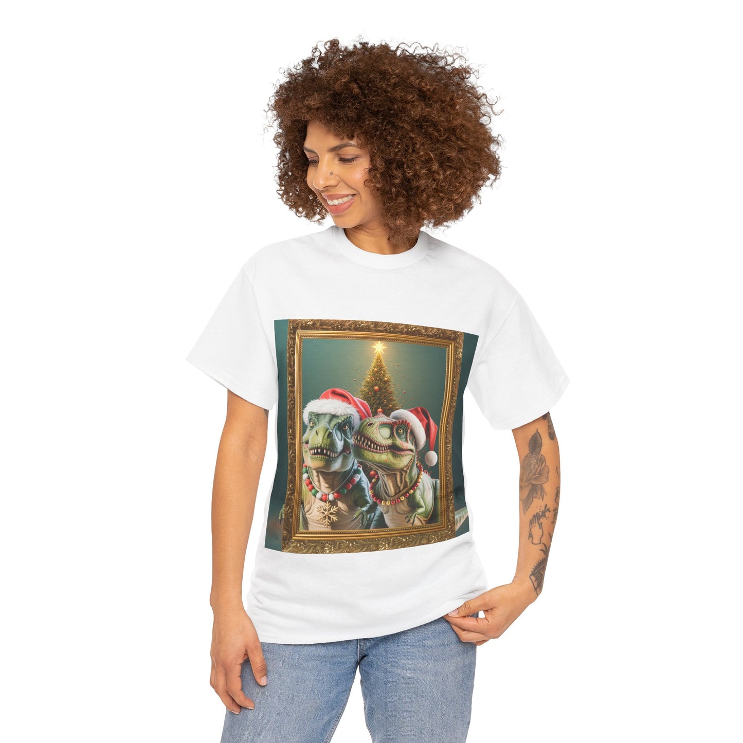 T-Rex Holiday Portrait Tee – Funny Christmas Dinosaur Shirt