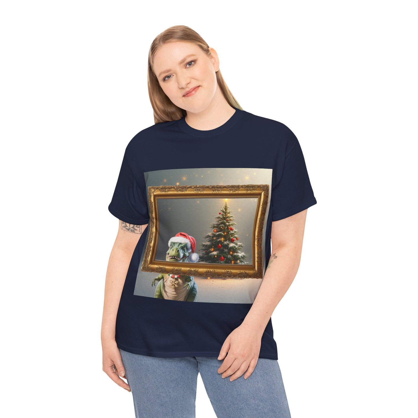 Christmas Dinosaur Portrait Tee — Santa Hat Dinosaur Christmas tree with Festive Tree