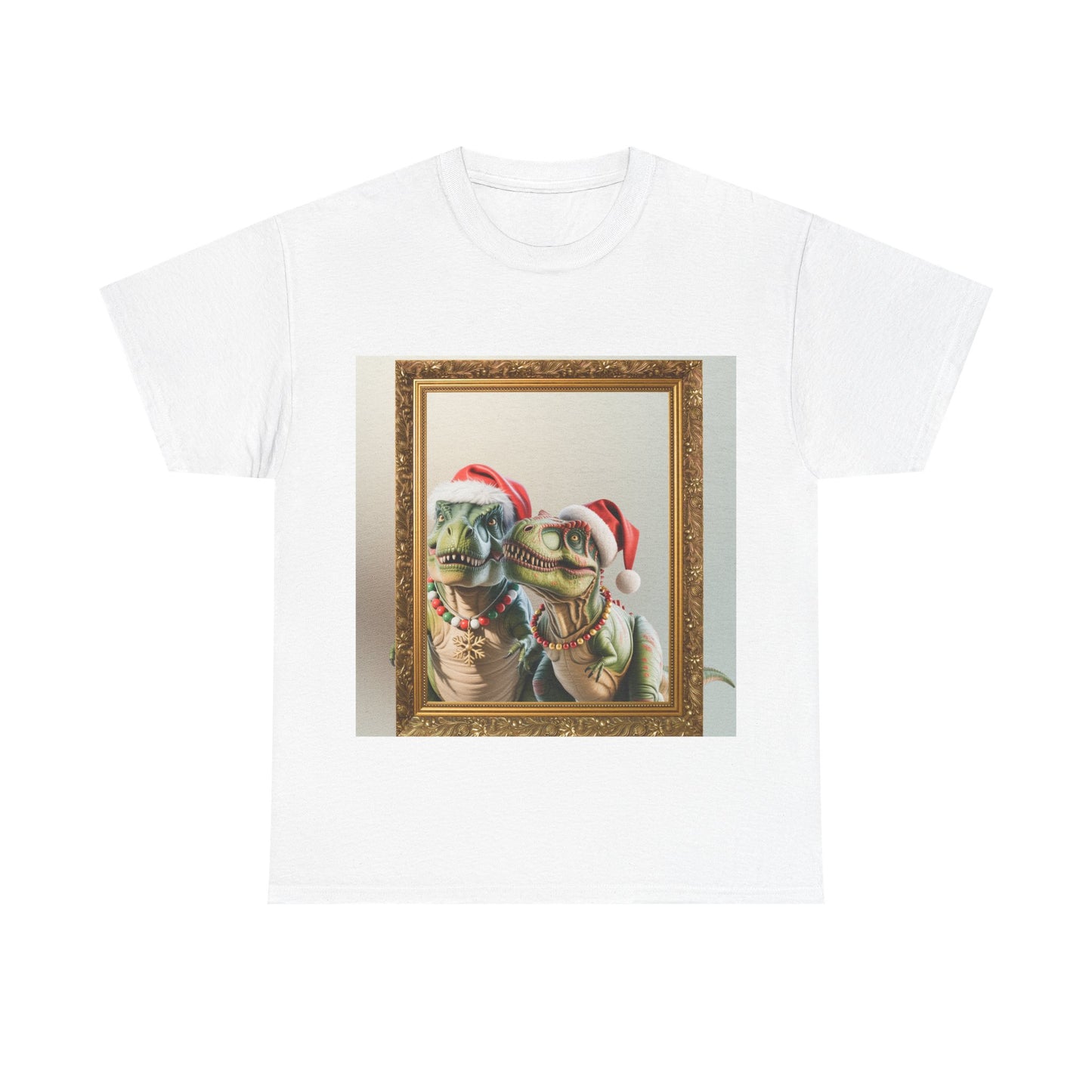 Christmas Mr & Mrs T-Rex T-Shirt — Festive T-Rex in Santa Hat with Presents