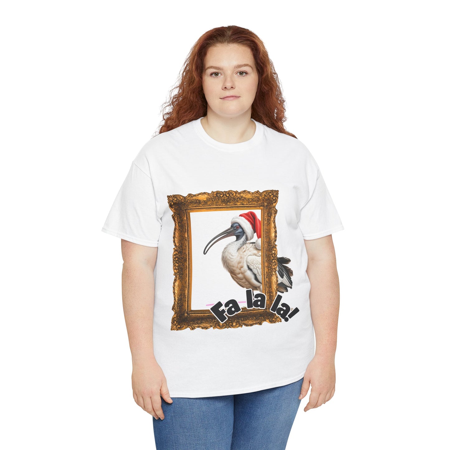 T-Shirt — Christmas Ibis in Gold Frame “Fa la la!” Holiday Tee